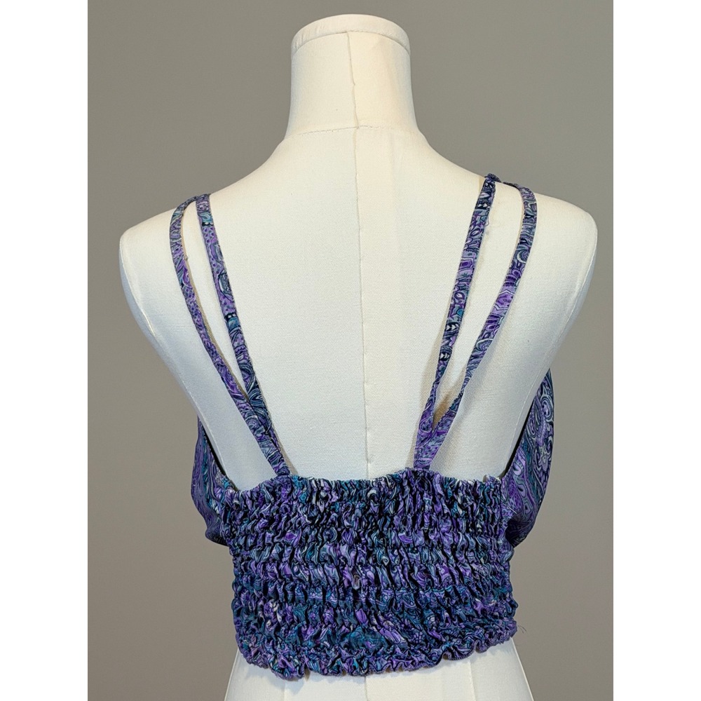 CYN by Cynthia Mehra Purple Paisley 2 Piece Set Crop Top and Tie Front Shrug OS